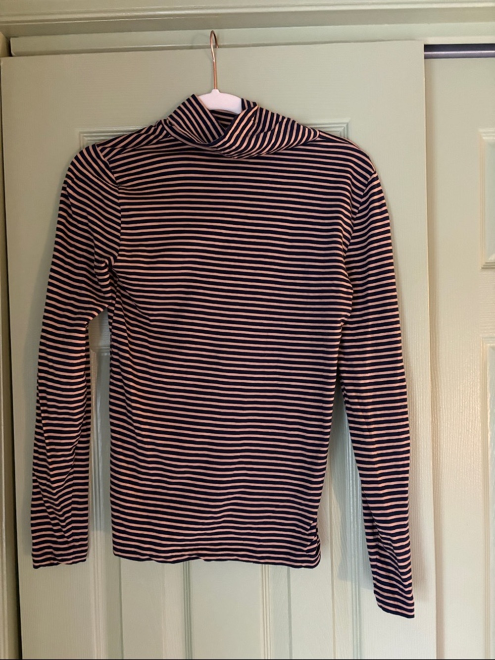 J. Crew Navy and Tan Striped Long-Sleeve Turtleneck